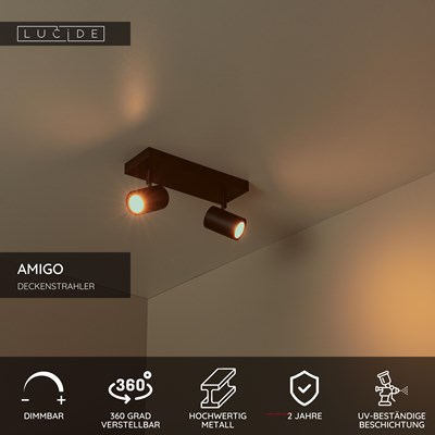 Lucide AMIGO - Deckenstrahler - 2xGU10 - Schwarz